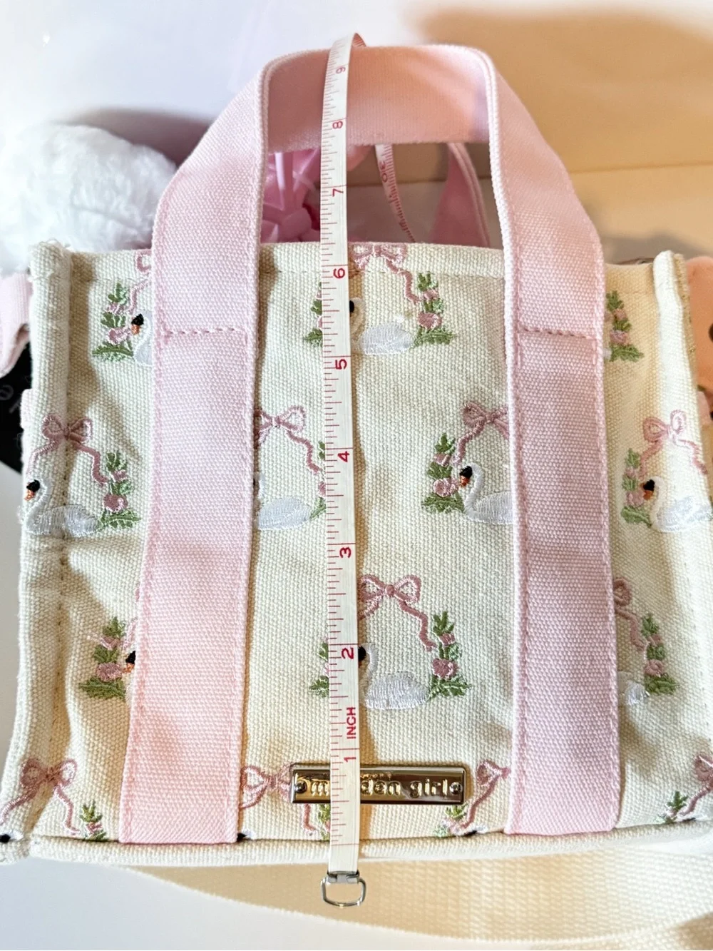 Madden Girl Vital Swan Embroidered Crossbody Mini Tote with Charms & Pouch